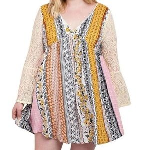 Kori Multicolor Long Sleeve Dress with Lace